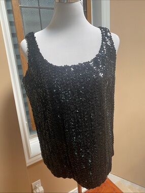 Black Sequin Tank Top - Women